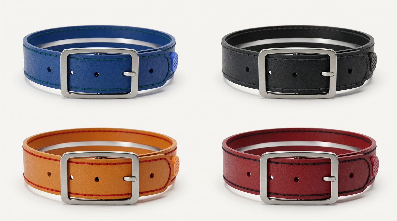 Fur Alert smart collar available in four colors — blue, black, orange, and red